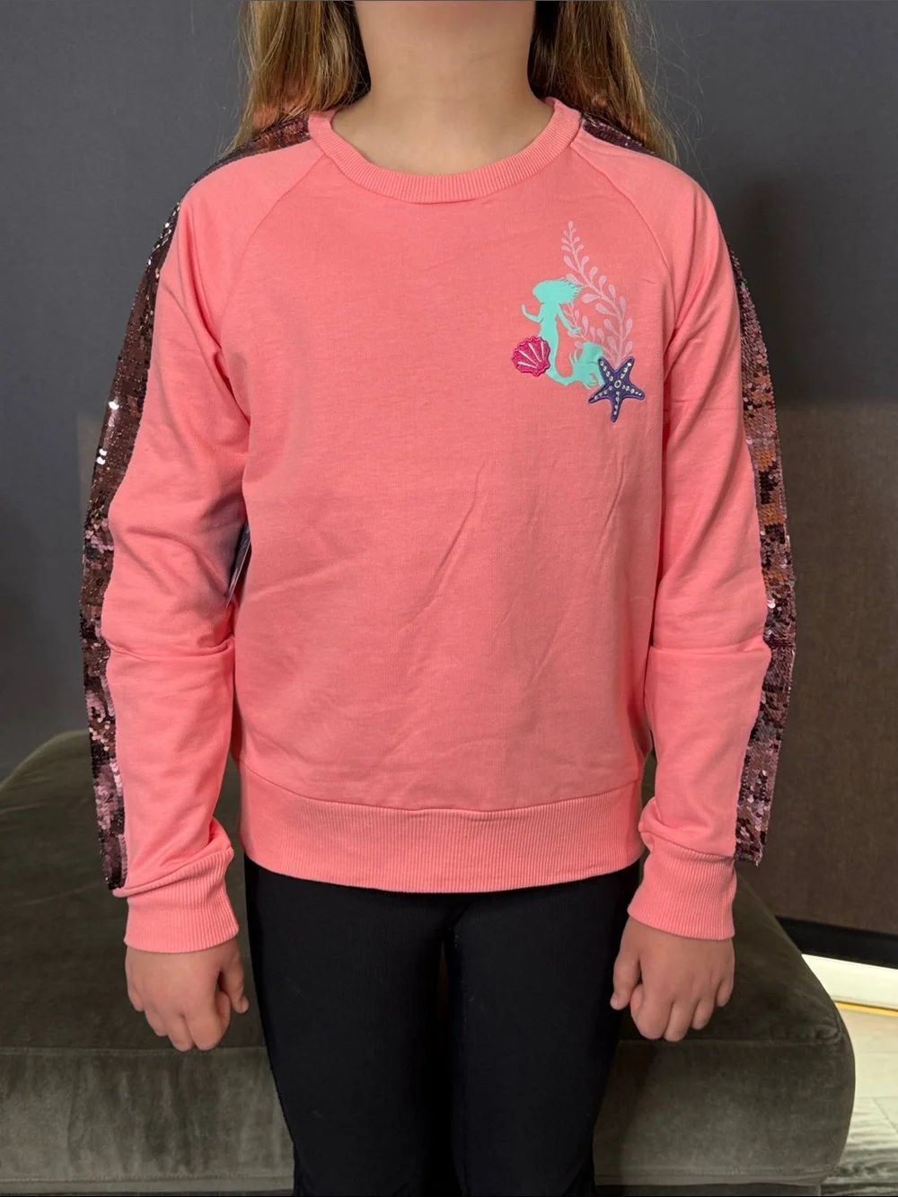 Girls Disney The Little Mermaid x Camp Pink Flip Sequin Sweatshirt 10-12 NWT